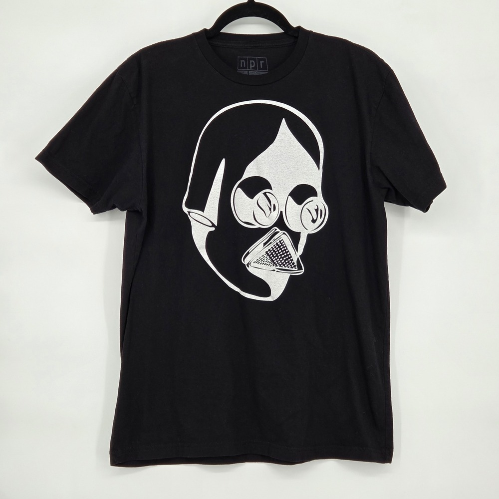 NPR Unisex Men's Large Planet Money Microface Graphic T Shirt Black Mask‎